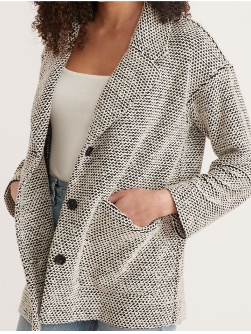 🖤Marine Layer Birdseye Blazer Cardigan Sweater Jacket - White Black